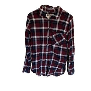 2/$15 GARAGE Maroon Plaid Button Down Shirt size XS